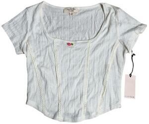 No Frills Los Angeles T-Shirt Womens L White Cropped Scoop Neck Embroidered